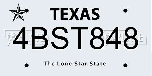 4BST848 Texas License Plate