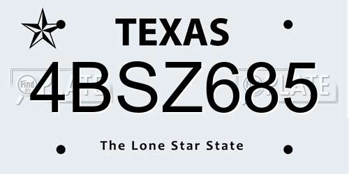 4BSZ685 Texas License Plate