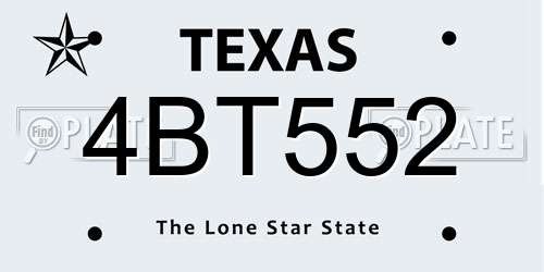 4BT552 Texas License Plate