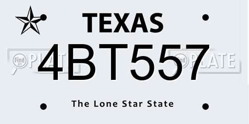 4BT557 Texas License Plate