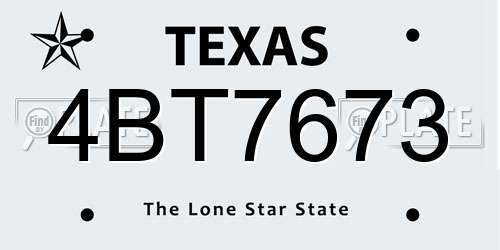 4BT7673 Texas License Plate
