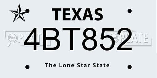 4BT852 Texas License Plate