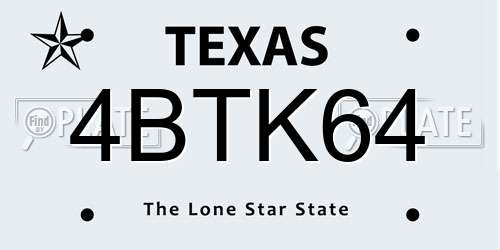 4BTK64 Texas License Plate