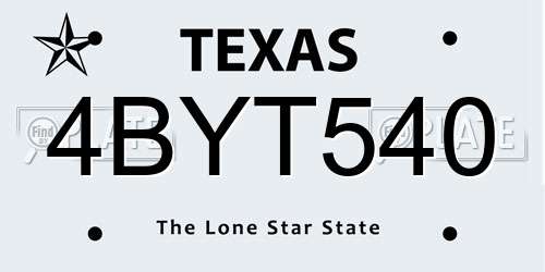 4BYT540 Texas License Plate