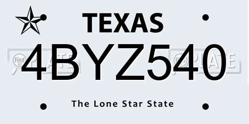 4BYZ540 Texas License Plate