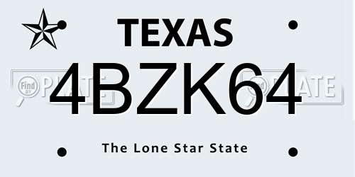 4BZK64 Texas License Plate