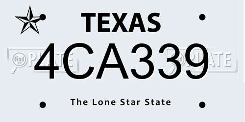 4CA339 Texas License Plate