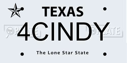4CINDY Texas License Plate