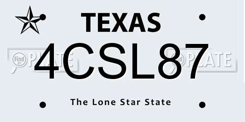 4CSL87 Texas License Plate