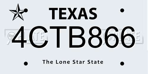 4CTB866 Texas License Plate