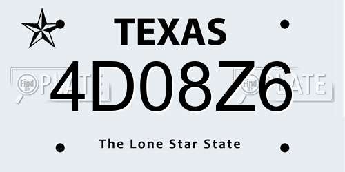 4D08Z6 Texas License Plate