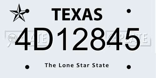 4D12845 Texas License Plate