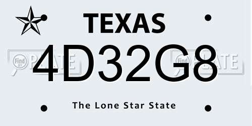 4D32G8 Texas License Plate