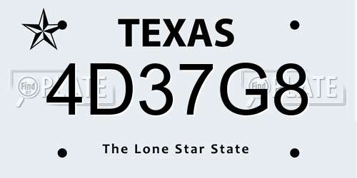 4D37G8 Texas License Plate