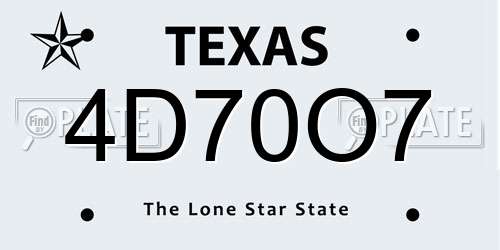 4D70O7 Texas License Plate