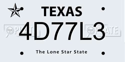 4D77L3 Texas License Plate