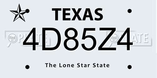 4D85Z4 Texas License Plate