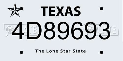 4D89693 Texas License Plate