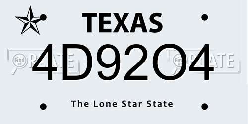 4D92O4 Texas License Plate