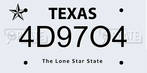4D97O4 Texas License Plate
