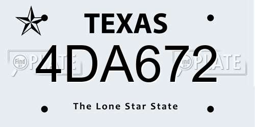 4DA672 Texas License Plate
