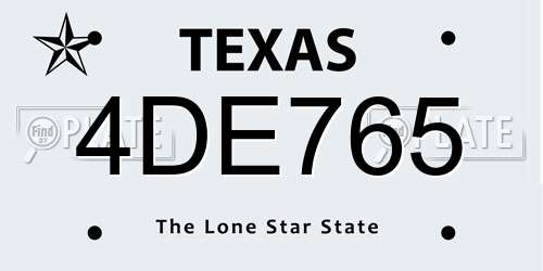 4DE765 Texas License Plate