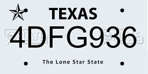 4DFG936 Texas License Plate