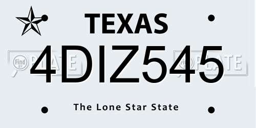 4DIZ545 Texas License Plate