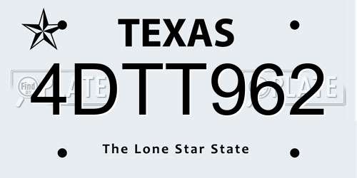 4DTT962 Texas License Plate