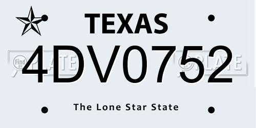 4DV0752 Texas License Plate