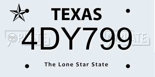 4DY799 Texas License Plate