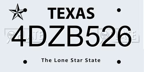 4DZB526 Texas License Plate
