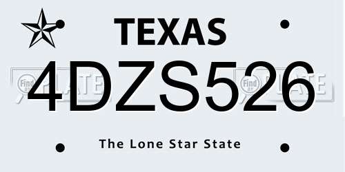 4DZS526 Texas License Plate