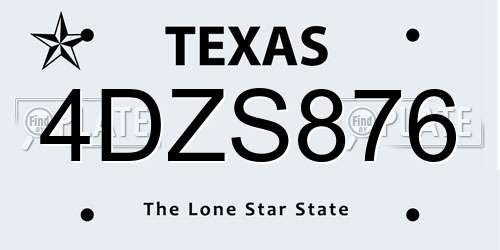 4DZS876 Texas License Plate