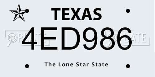 4ED986 Texas License Plate