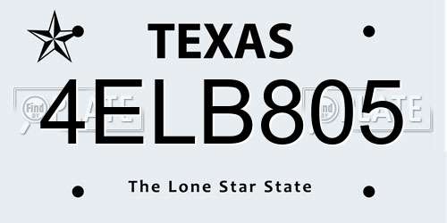 4ELB805 Texas License Plate