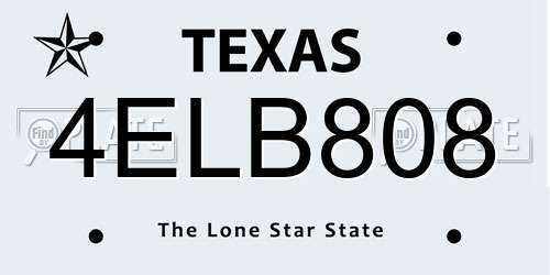 4ELB808 Texas License Plate