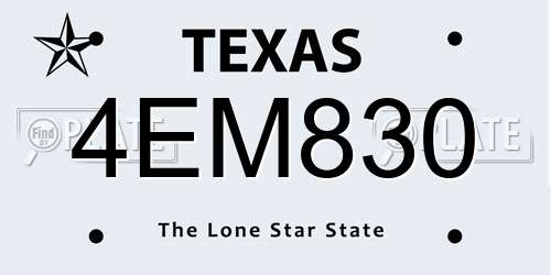 4EM830 Texas License Plate