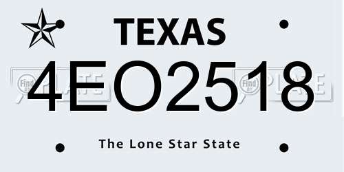 4EO2518 Texas License Plate