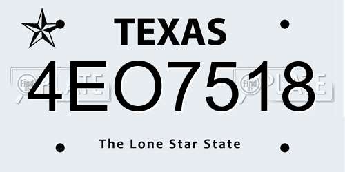 4EO7518 Texas License Plate