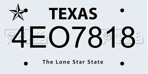 4EO7818 Texas License Plate