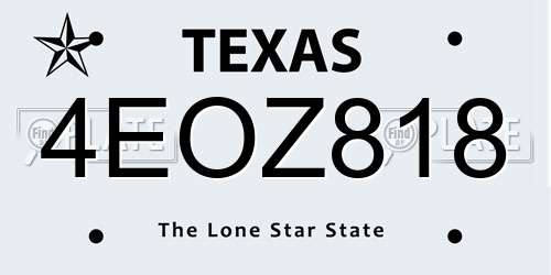 4EOZ818 Texas License Plate