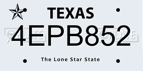 4EPB852 Texas License Plate