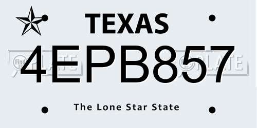 4EPB857 Texas License Plate
