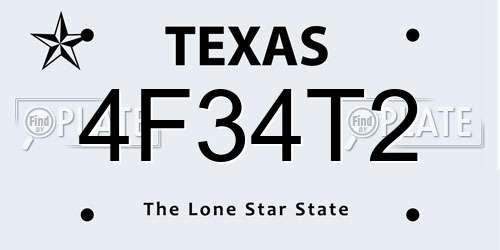 4F34T2 Texas License Plate