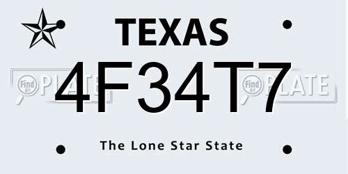 4F34T7 Texas License Plate