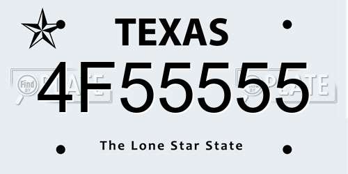 4F55555 Texas License Plate
