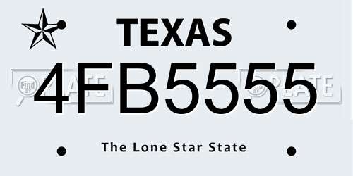 4FB5555 Texas License Plate