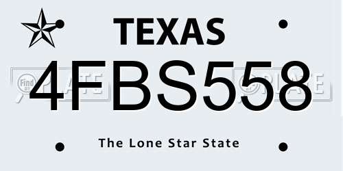 4FBS558 Texas License Plate
