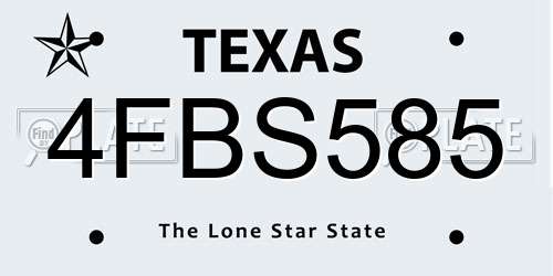 4FBS585 Texas License Plate